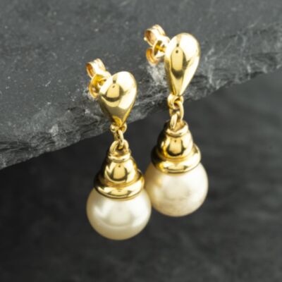 Pre-Owned 9ct Yellow Gold 35mm Simulated Pearl Dropper Earrings 41172992