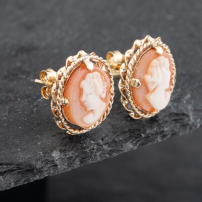 Pre-Owned 9ct Yellow Gold 16mm Cameo Oval Stud Earrings 41173006