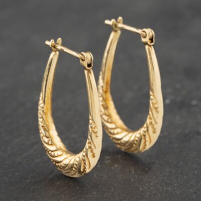 Pre-Owned Yellow Gold 22.5mm Oval Pattern Creole Earrings 41173018