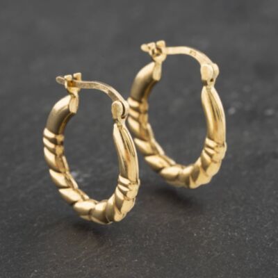 Pre-Owned Yellow Gold 18mm Ribbed Pattern Creole Earrings 41173019