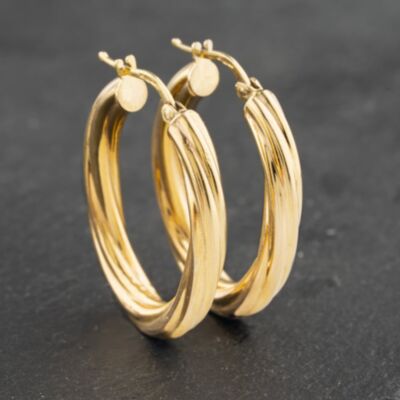 Pre-Owned 9ct Yellow Gold 30.5mm Oval Twist Hoop Earrings 41173028