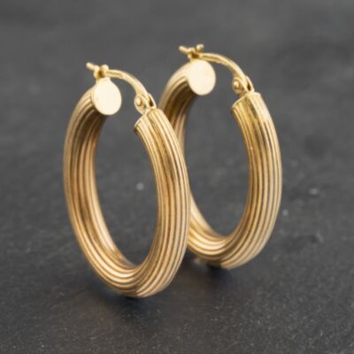 Pre-Owned 9ct Yellow Gold 26.7mm Oval Ribbed Hoop Earrings 41173029