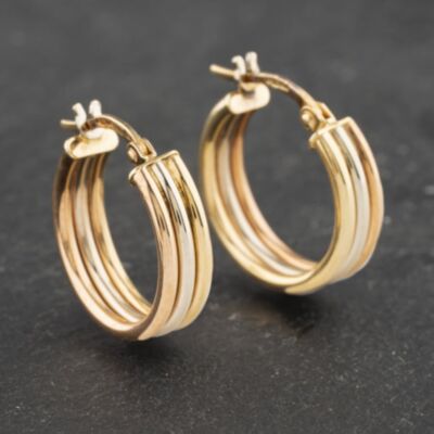 Pre-Owned 9ct Three Colour Gold 18mm Triple Hoop Earrings 41173065