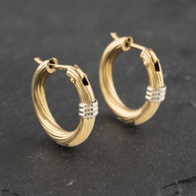 Pre-Owned 9ct Two Colour Gold 17mm Twisted Hoop Earrings 41173092
