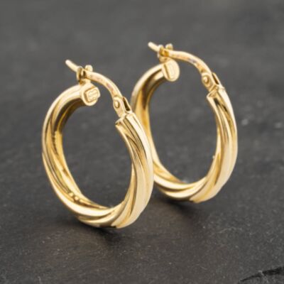 Pre-Owned 9ct Yellow Gold 21mm Woven Wide Pattern Hoop Earrings 41173117