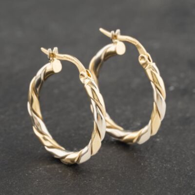 Pre-Owned 9ct Two Colour Gold 20mm Twist Hoop Earrings 41173120