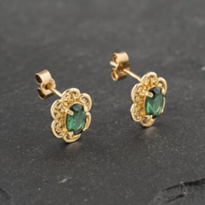 Pre-Owned 9ct Yellow Gold & Synthetic Green Spinel Oval 18.3mm Stud Earrings 41173135