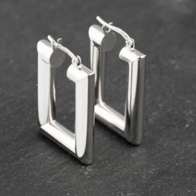 Pre-Owned 9ct White Gold 22mm Oblong Hoop Earrings 41173141