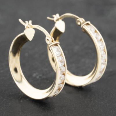 Pre-Owned 9ct Yellow Gold 22mm Cubic Zirconia Channel Set Hoop Earrings 41173146