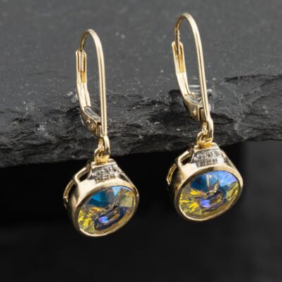 Pre-Owned 9ct Yellow Gold Mystic Topaz & White Topaz Circular 28mm Dropper Earrings 41173155