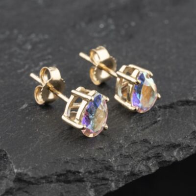 Pre-Owned 9ct Yellow Gold 7mm Mystic Topaz Pear Shape Stud Earrings 41173159
