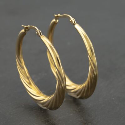 Pre-Owned 9ct Yellow Gold 35mm Patterned Hoop Earrings 41173164