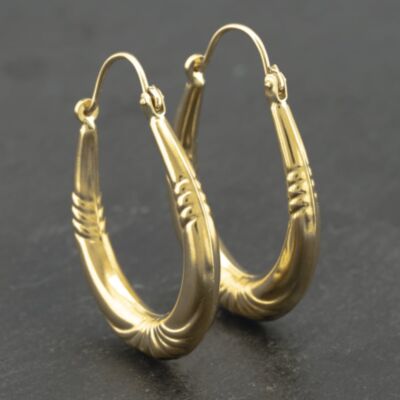 Pre-Owned Yellow Gold 27mm Oval Patterned Creole Earrings 41173170