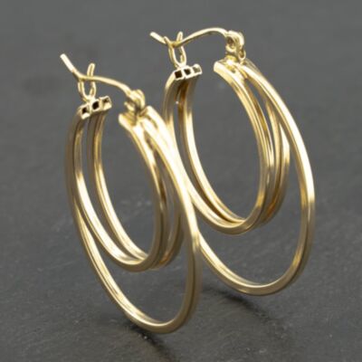 Pre-Owned 9ct Yellow Gold 27.5mm Triple Hoop Earrings 41173173