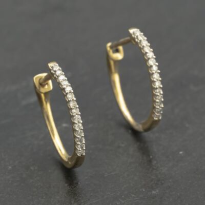 Pre-Owned 9ct Yellow Gold 15mm Diamond Hoop Earrings 41173176