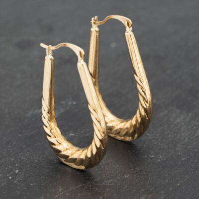 Pre-Owned Yellow Gold 27mm Oval Patterned Creole Earrings 41173188