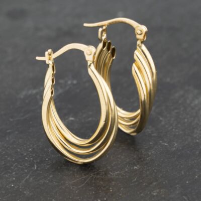 Pre-Owned Yellow Gold 22mm Triple Crossover Creole Earrings 41173197