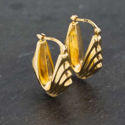 Pre-Owned Yellow Gold 19.3mm Art Deco Pattern Creole Earrings 41173199
