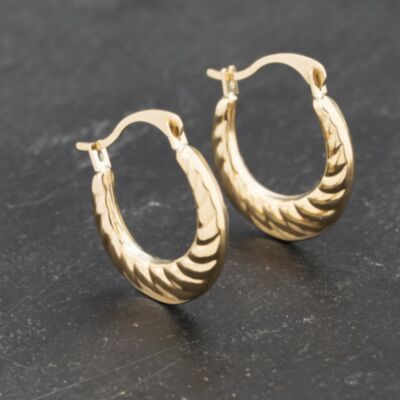 Pre-Owned Yellow Gold 15mm Small Patterned Creole Earrings 41173202