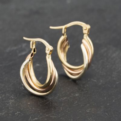 Pre-Owned Three Colour Gold 17mm Triple Crossover Creole Earrings 41173204