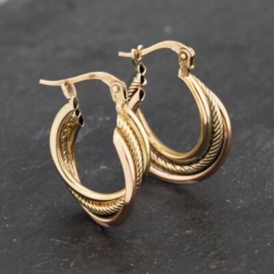 Pre-Owned Three Colour Gold 21mm Triple Crossover Creole Earrings 41173205