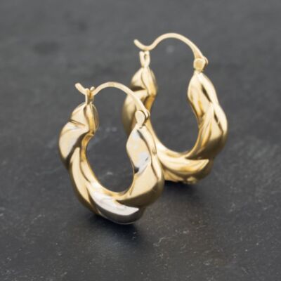 Pre-Owned Yellow Gold 23mm Embossed Creole Earrings 41173209