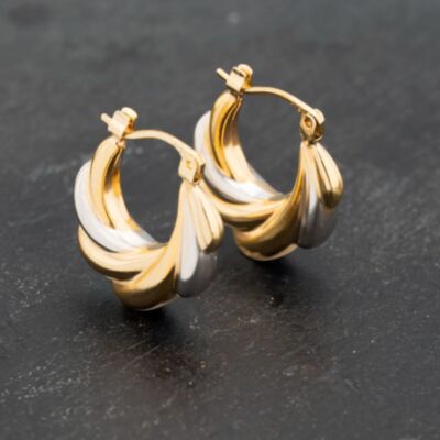 Pre-Owned Two Colour Gold 18mm Patterned Creole Earrings 41173211