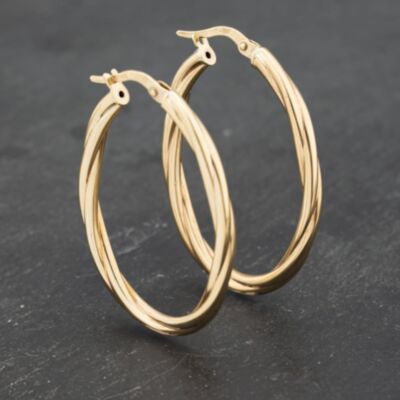 Pre-Owned 9ct Yellow Gold 36mm Oval Twist Hoop Earrings 41173220
