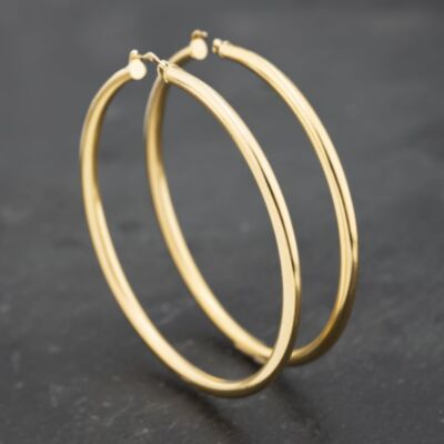 Pre-Owned 9ct Yellow Gold 55.5mm Large Plain Hoop Earrings 41173229