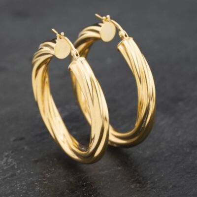 Pre-Owned 9ct Yellow Gold 35mm Twist Hoop Earrings 41173245