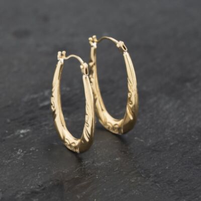 Pre-Owned Yellow Gold 23mm Patterned Creole Earrings 41173256