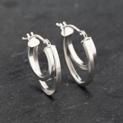 Pre-Owned 9ct White Gold 17mm Double Loop Creole Earrings 41173283