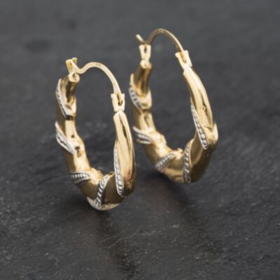 Pre-Owned Two Colour Gold 24.4mm Pattern Creole Earrings 41173292