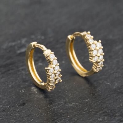 Pre-Owned 9ct Yellow Gold 13.5mm Cubic Zirconia Two Row Hoop Earrings 41173302