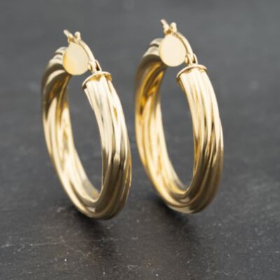 Pre-Owned 9ct Yellow Gold 30mm Twist Hoop Earrings 41173303