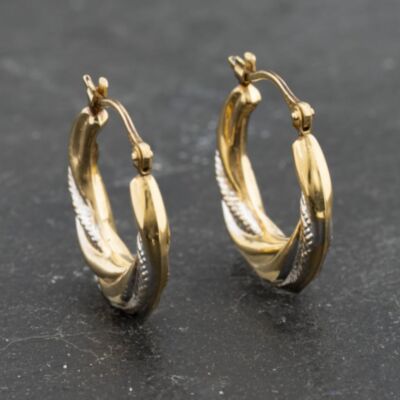 Pre-Owned Two Colour Gold 67mm Patterned Creole Earrings 41173329