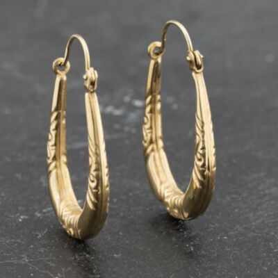 Pre-Owned Yellow Gold 71mm Oval Patterned Creole Earrings 41173333
