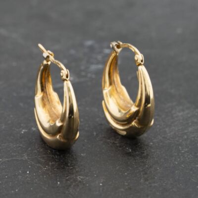 Pre-Owned 9ct Yellow Gold 64mm Embossed Creole Earrings 41173335