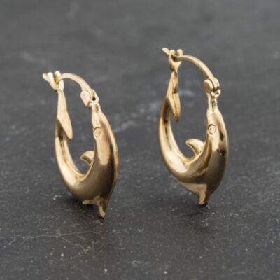 Pre-Owned Yellow Gold 65mm Dolphin Creole Earrings 41173337
