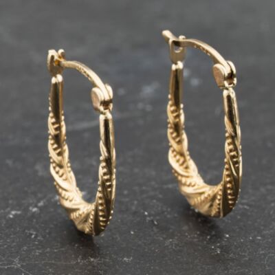 Pre-Owned Yellow Gold 19.5mm Small Patterned Creole Earrings 41173345