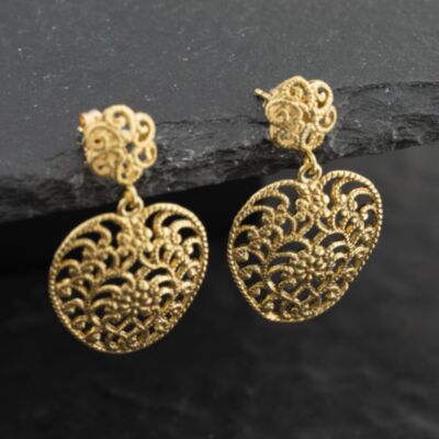 Pre-Owned 9ct Yellow Gold 27mm Filigree Dropper Earrings 41173384