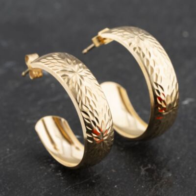 Pre-Owned Yellow Gold Diamond Cut Pattern Hoop Earrings 41173402