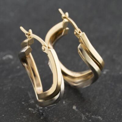 Pre-Owned 9ct Two Colour Gold 24mm Crossover Double Creole Earrings 41173418