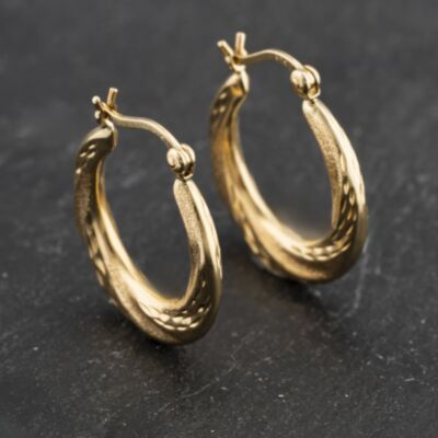 Pre-Owned Yellow Gold 20mm Diamond Cut Pattern Creole Earrings 41173424