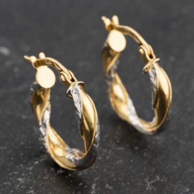 Pre-Owned Two Colour Gold 16mm Twist Hoop Earrings 41173437