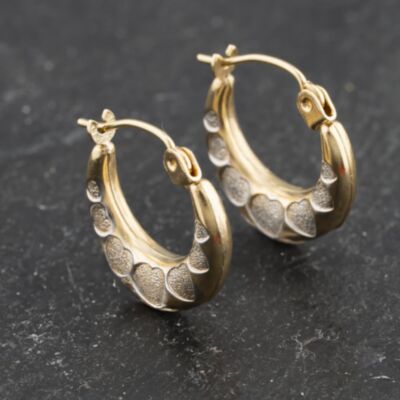 Pre-Owned Two Colour Gold 14mm Heart Creole Earrings 41173442