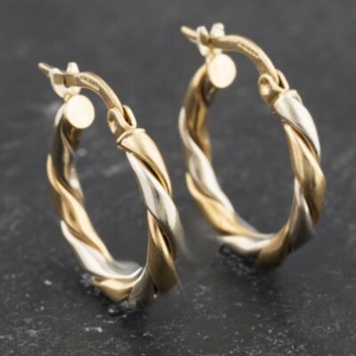 Pre-Owned 9ct Two Colour Gold 3.5mm Twist Hoop Earrings 41173448