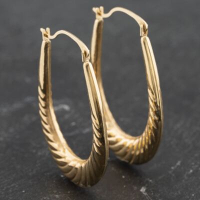 Pre-Owned Yellow Gold 32mm Oval Patterned Creole Earrings 41173456