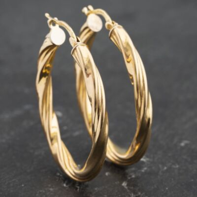Pre-Owned 9ct Yellow Gold 36.5mm Oval Twist Hoop Earrings 41173458
