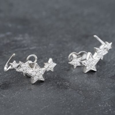 Pre-Owned 18ct White Gold 21mm Brilliant Cut Diamond Stars Stud Earrings 41173480